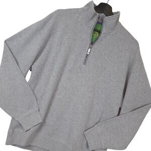 Orvis Men's 1/4 Zip Pullover Sweater Sz Large Mock Neck 100% Cotton Gray